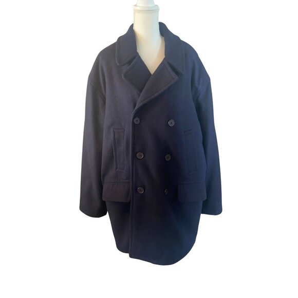 Perry Ellis America Mens Peacoat Size Large Grey Double-Breasted Wool Button Up - Picture 1 of 10